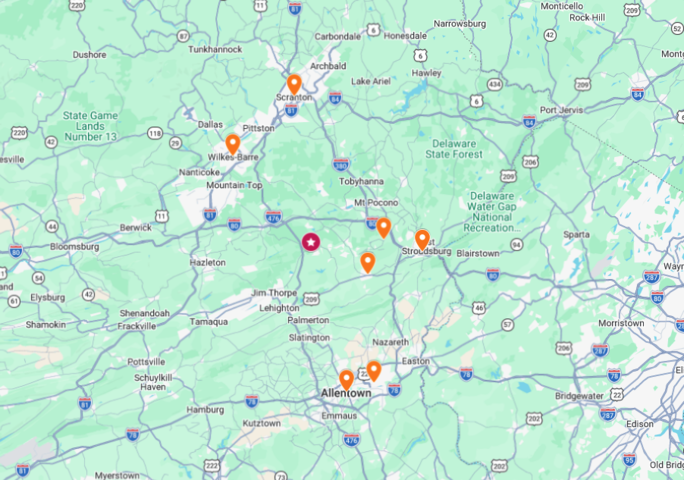 Service area map for All Tile Showers Floors & More