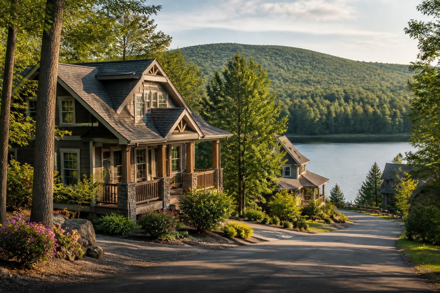 Peaceful Holiday Pocono homes in a wooded mountain setting.