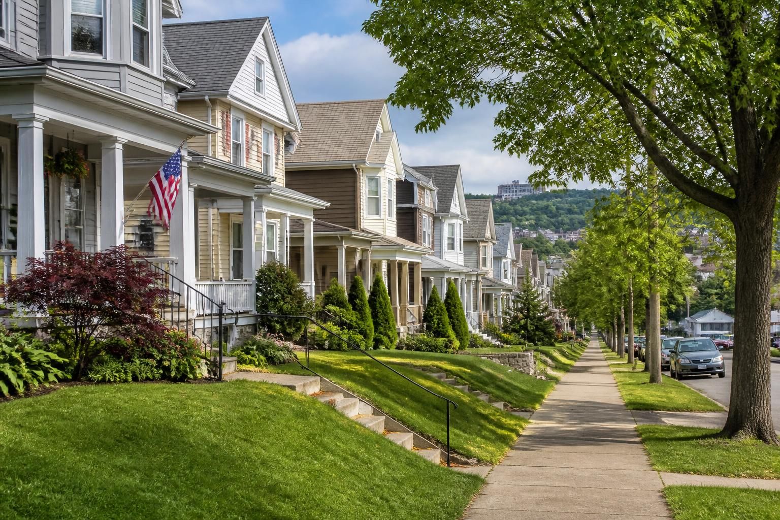 Tree-lined Scranton neighborhood with tidy homes.