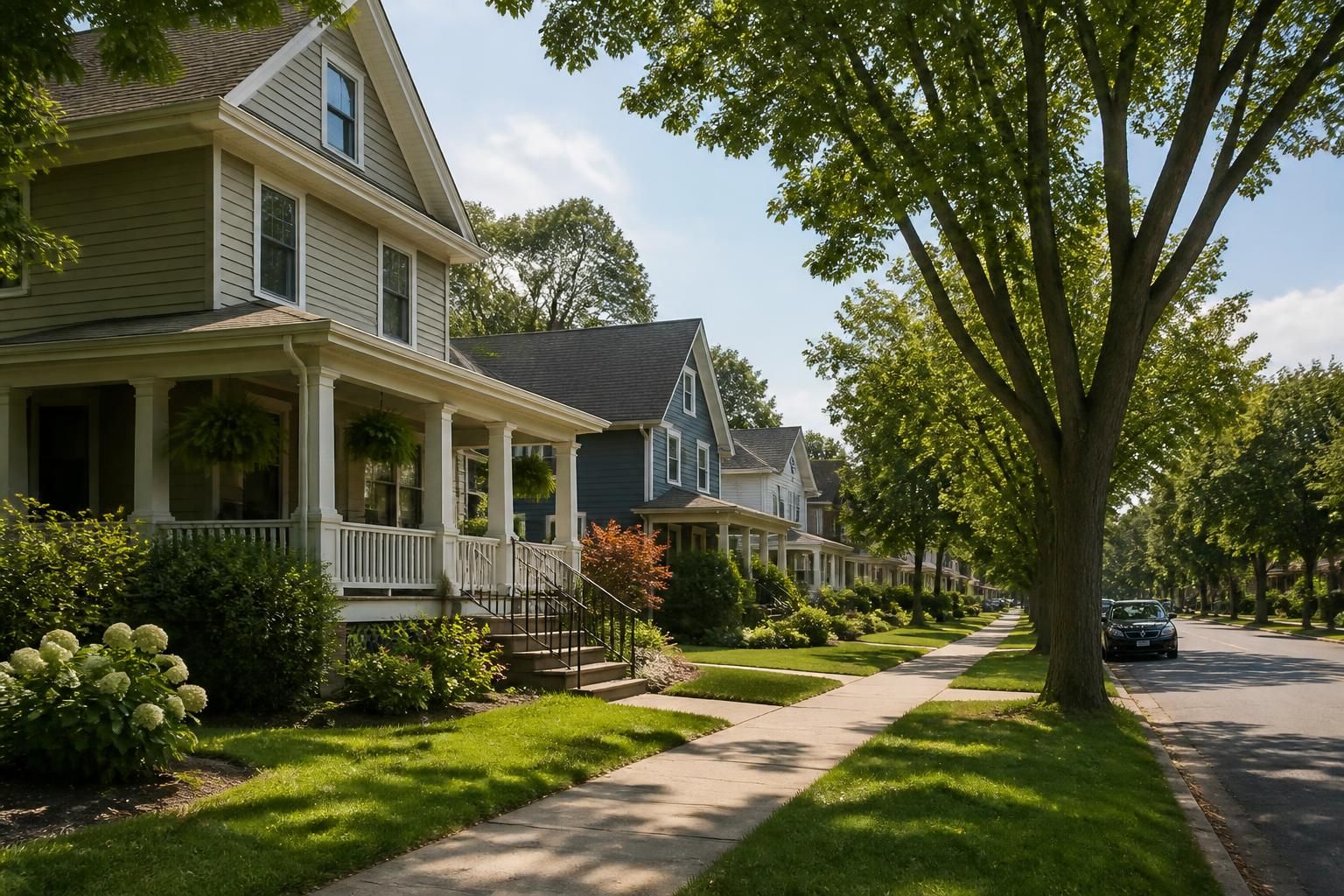 Welcoming Stroudsburg neighborhood with tidy homes and mature trees.