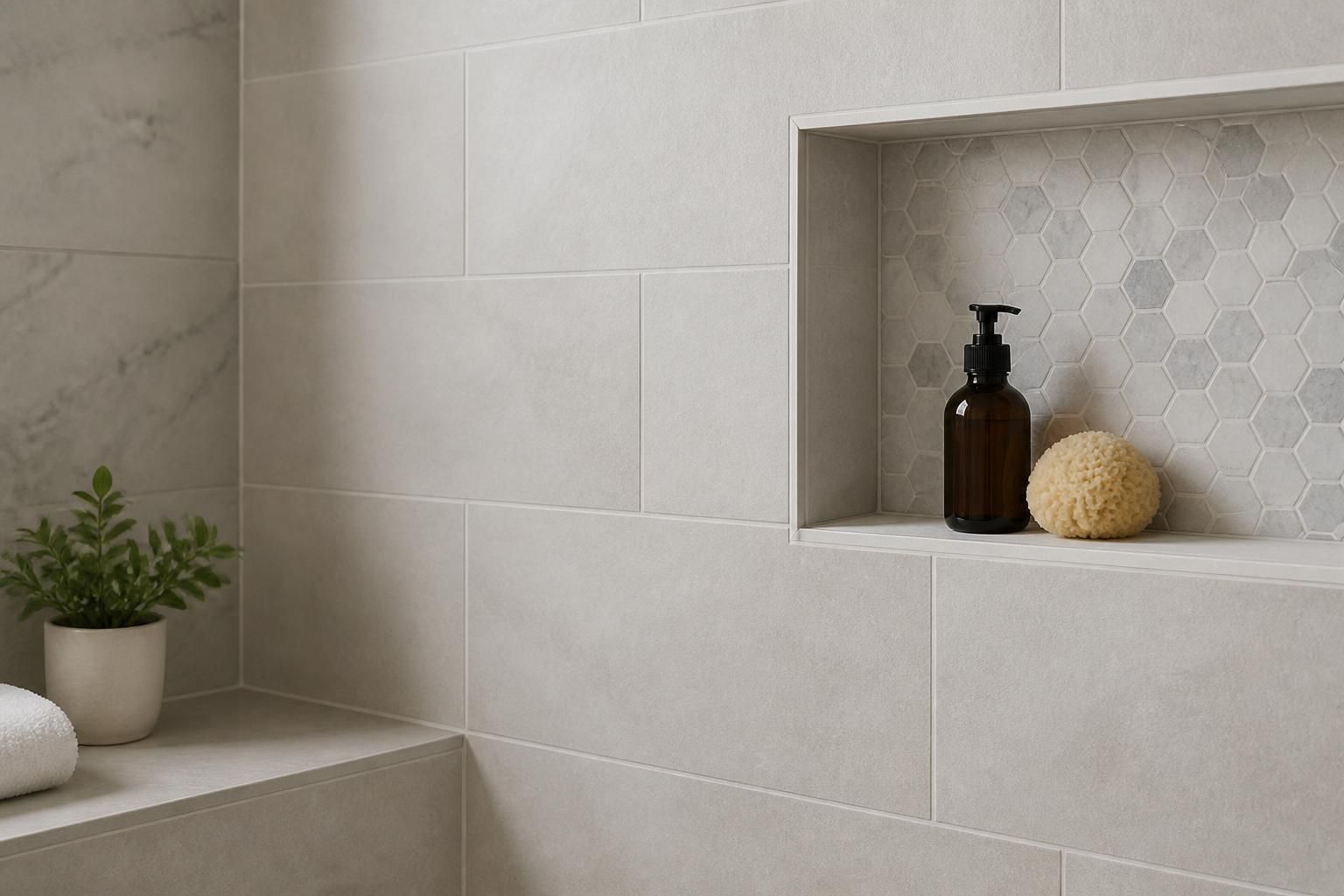 Finished tile installation on a clean bathroom floor or wall.